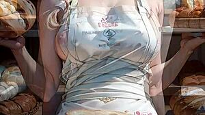 Blonde Baker Flashes Pussy