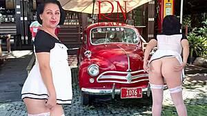 Regina Noir Strips in Short Dress