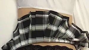 Pretty asian destiny mae is fucked hard in new panties and skirt, reaching orgasm on big cock.