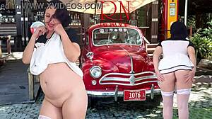 Regina Noir Strips in Short Dress