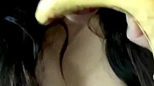 Latina miss madii swallows banana in blowjob