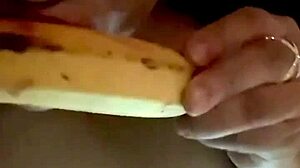 Latina miss madii swallows banana in blowjob