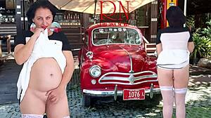 Regina Noir Strips in Short Dress