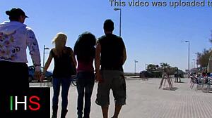 Wonderful foursome with monster cocks on the beach