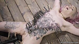 Alt beauty sub tormented in bondage devices with deepthroat and vibrator 😈