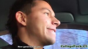 Teen babe cocksucking outdoors at university party