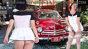 Regina Noir Strips in Short Dress