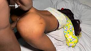 Classmate stretches western student's ebony pussy bent over