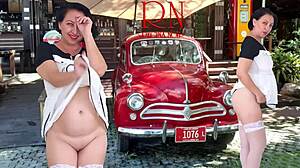 Regina Noir Strips in Short Dress