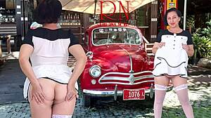 Regina Noir Strips in Short Dress