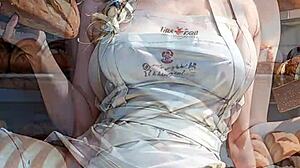 Blonde Baker Flashes Pussy