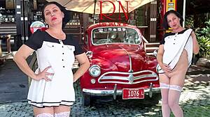 Regina Noir Strips in Short Dress