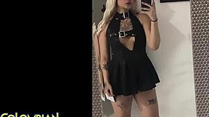 colombian goth latina slut gets cum facial on casting couch