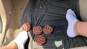 check out this messy pedal pumping with socks and feet