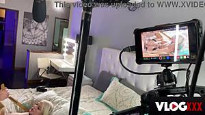 Behind the scenes with gorgeous british bombshell london river in classy lingerie outfit