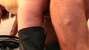 sexy photoshoot with milf brunette turns into blowjob and facial on sofa