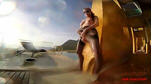 Sexy Mature British Redhead Masturbates with Toys by Pool