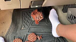 check out this messy pedal pumping with socks and feet