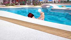 Anzu Mazaki relaxes in the pool with bikini