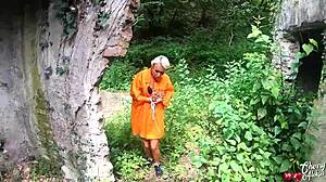 Sexy Prisoner Deepthroats Big Cock And Gets Anal Fucked Outdoors In Abandoned Area, Ending With Facial Cumshot