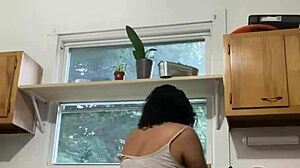 latina milf enjoying dishes with playful touches