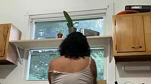 latina milf enjoying dishes with playful touches