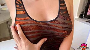 Girl in sexy bodysuit hard pussy fuck and orgasm