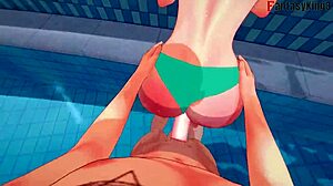 Anzu Mazaki berehat di kolam dengan bikini.