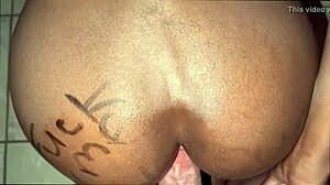 Ebony cum slut fucked in ass with interracial cum on ass!