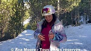 ava moore gets ass fucked outdoors, skiers watch