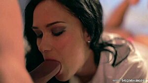 Brunette demands intense blowjob leading to cumshot