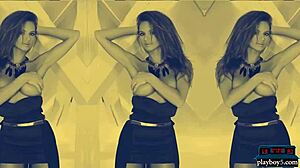 two busty models strip and show off naked