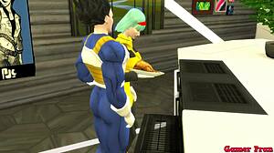 Bulma, the stepmom and wife, catches her stepson watching porn. She teaches him real sex lessons in Dragon Ball parody.