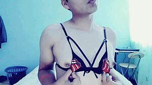 Hot young gay guy touching himself in his room