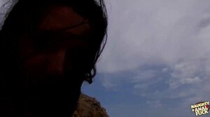 Brunette babe overexcited swallowing cum after outdoor anal