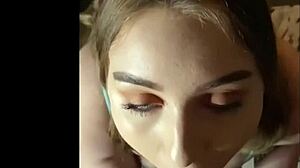 Busty babe gives blowjob while showing tits and ass!