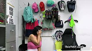 Milf housewife gets a threesome blowjob at the office with big tits involved