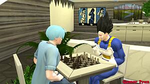 Bulma, the stepmom and wife, catches her stepson watching porn. She teaches him real sex lessons in Dragon Ball parody.