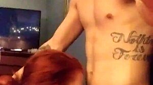 Oh My God, Watch This Redhead Girlfriend Deepthroat Her Friend's Huge Cock!