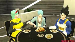 Bulma, the stepmom and wife, catches her stepson watching porn. She teaches him real sex lessons in Dragon Ball parody.