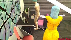 Bulma, the stepmom and wife, catches her stepson watching porn. She teaches him real sex lessons in Dragon Ball parody.