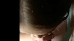 Busty babe gives blowjob while showing tits and ass!