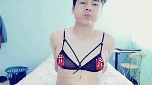 Hot young gay guy touching himself in his room