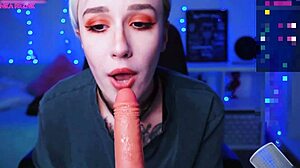Short Hair Cam Slut Sucks Dildo With Small Tits