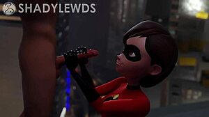 Helen Parr gives rooftop handjob!