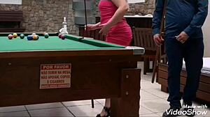 Blonde Latina milf sucks and fucks on public pool table full video