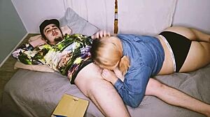 Blonde chubby babe swallows cum in homemade blowjob