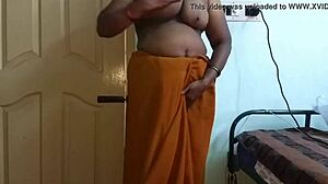 How does cheating wife Vanitha reveal big boobs and shaved pussy in saree?