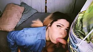 Blonde chubby babe swallows cum in homemade blowjob