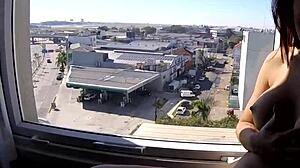 I see Sarada naked in the hotel window facing the airport